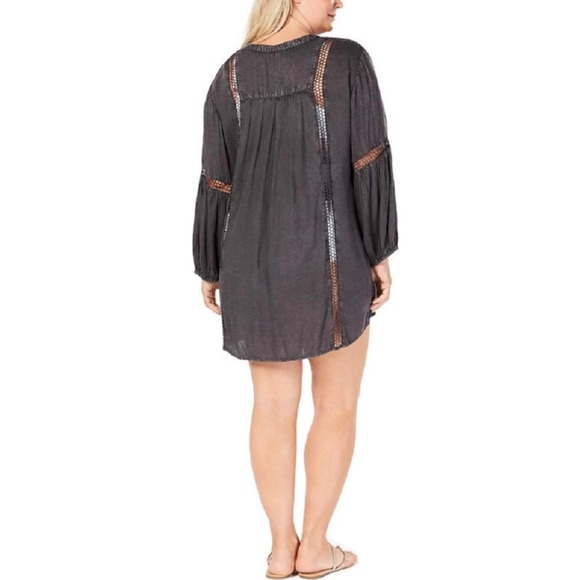 🏷️NWT Riviya Oversized Washed Out Black Eyelet Tunic - Picture 2 of 8